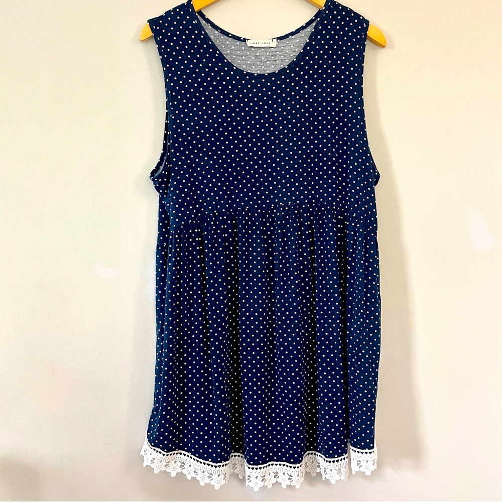 Chic Soul First Look Polka Dot Navy Lace Babydoll Tank
